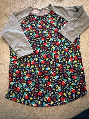 Womens luluroe Disney little Mermaid Print Raglan Top with Gray Sleeves